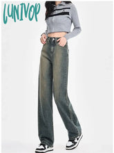 Lunivop Women’s Vintage Cowboy Wide Leg Blue Gray Jeans Street Style Casual Baggy Pants Female